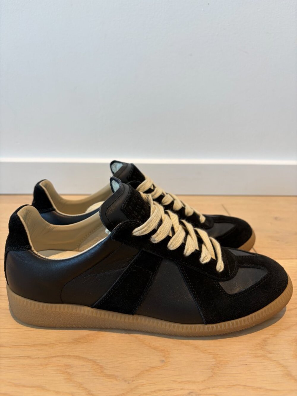 Maison Margiela GAT Leather Suede Sneakers Black 38.5 - Picture 3 of 7